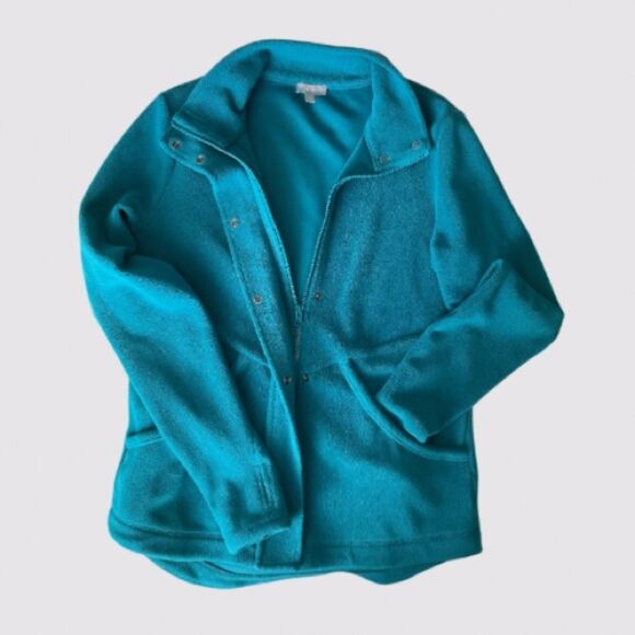 T by Talbots Teal Fleece Full-zip Jacket Size S Athletic Activewear - Picture 1 of 7